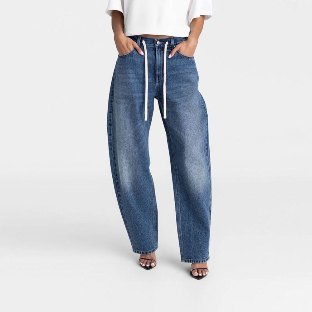KBB by Kahlana -  Women's Mid-Rise Barrel Leg 'The Ly Dark Wash